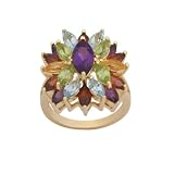 18k Yellow Gold Plated Sterling Silver Genuine Multi-Gemstone Cluster Ring, Size 8