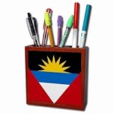 Antigua and Barbuda Flag Mahogany Wood Pencil Holder