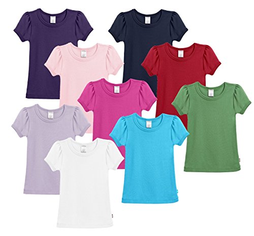 City Threads Girls' 100% Cotton Short Sleeve Puff Tee Tshirt For School & Play