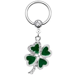 14 Gauge Green Clover Dangle Captive Ring