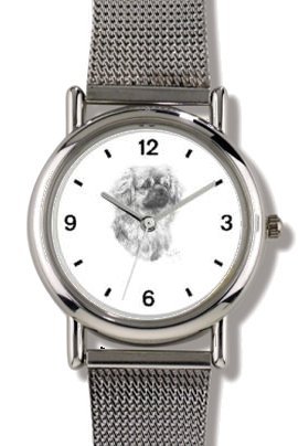 TIBETAN SPANIEL DOG (MS) - WATCHBUDDY® ELITE Chrome-Plated Metal Alloy Watch with Metal Mesh Strap - Large Size (Men's or Jumbo Women's Size)