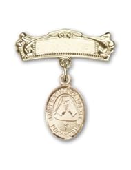 14kt Gold Baby Badge with St. Katherine Drexel Charm and Arched Polished Badge Pin