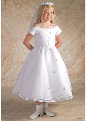 Corrine Girls Size 8 White Satin Trim Hem First Communion Dress