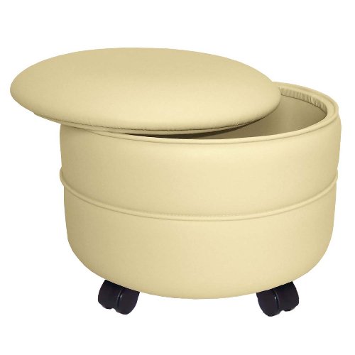 NW Enterprises Round Vinyl Storage Ottoman, Ivory