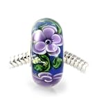 Purple Fiji Flower Murano Bead, Quality 925 Sterling Silver Full Core Pandora-compatible Bead