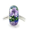Purple Fiji Flower Murano Bead, Quality 925 Sterling Silver Full Core Pandora-compatible Bead