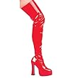 Women's Sexy Red Patent Thigh Boot 5 Inch Chunky Heel Stretch Boots Mid Platform