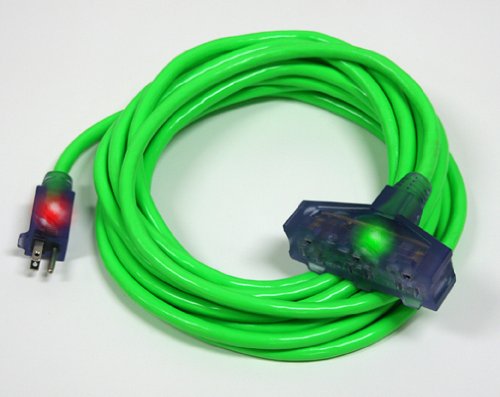 Milspec Direct 25-Foot 12-Gauge SJTW Pro Glo Lighted Outdoor 3-Way Extension Cord w/Ground Monitoring, Green On Sale