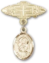 Gold Filled Baby Badge with St. Raymond Nonnatus Charm and Badge Pin with Cross