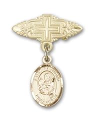 14K Gold Baby Badge with St. Raymond Nonnatus Charm and Badge Pin with Cross