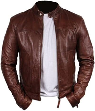 Lambskin Leather Men's Bomber Rider Slim Fit Dark Tan Real Leather Jacket