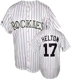 MLB Men's Colorado Rockies Todd Helton White/Purple Pinstripes Home Short Sleeve 6 Button Synthetic Replica Baseball Jersey Spring 2012  (White/Purple Pinstripes, Large)