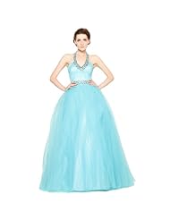 A-line V-neck Strapless Full Length Lace-Up Tiered Ruched Beaded Sequined Halter Sleeveless  Organza/Polyester/Tulle  Ball Gown Prom Dress/Quinceanera Dress/Party Dress 