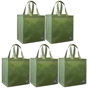 Reusable Grocery Tote Bag Olive 5 Pack