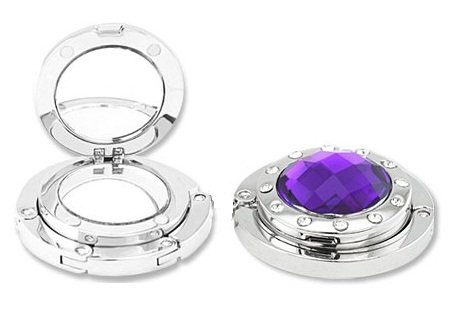 Bling Crystal with Compact Mirror Foldable Purse Hanger - Purse Caddy (Various Colors)