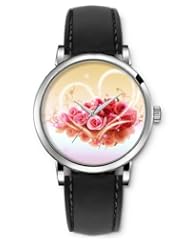 SPRAWL Aanalog Fashion Series Silver Ladies Watches of Genuine Black Leather Strap,Unique Wrist Watch for Women Girls Designed with Bouquet of pink roses