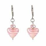 Earrings - E183 - Lampwork and Fire Polished Glass Bead - Heart Shape ~ Pink Swirl
