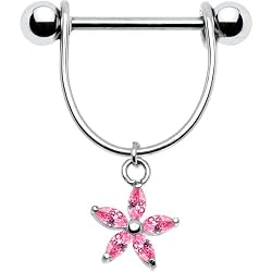 Handcrafted Pink Cubic Zirconia Lilly Nipple Ring