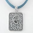 Rectangular Epona (Horse) Pendant in Sterling Silver on Dusty Blue Satin Cord, #8654