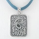 Sterling Silver Rectangular Horse - Epona Pendant on Dusty Blue Satin Cord, #8654