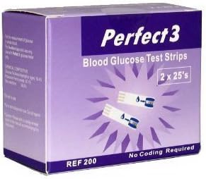 Perfect 3 Test Strip (50 count) [Box of 50] by GLUCO PERFECT LLC