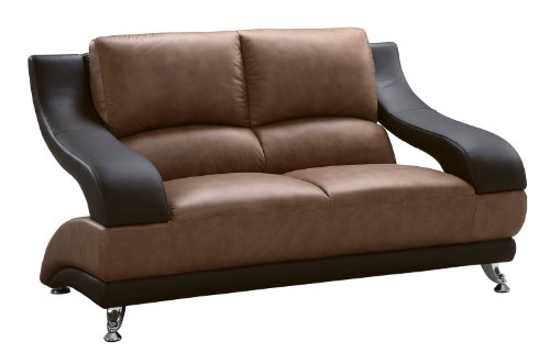 Global Furniture Wyatt Collection Leather Matching Love Seat, 982, Brown and Dark Brown On Sale