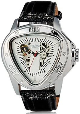 VONCE Winner Unisex Stunning Triangle Dial Design Automatic Mechanical Wrist Watch with Faux Leather Band (White)