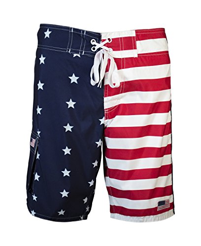 Men's American Flag Inspired Board Shorts Red White and Blue XL