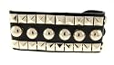 2 Rows of Pryamid Shaped Studs and 1 Row of Rounded Studs Leather Wrist Band Bracelet