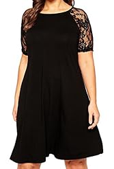 Plus Size Spring Summer Winter Short Polyester/Spandex Lace  Dress