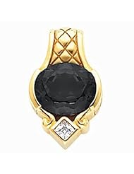 18K Yellow Gold Oval Cut Onyx and Diamond Pendant -- LIFETIME WARRANTY