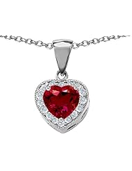 Original Star K (tm) 8mm Heart Shape Created Ruby Love Pendant in 925 Sterling Silver