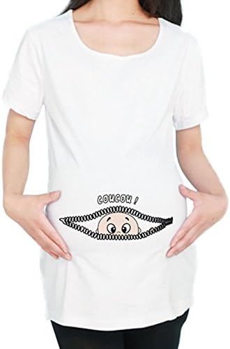 TESOON Women's Caucasian Peeking Baby Maternity T-Shirt Cute Funny Pregnancy Tee