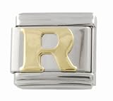 SilverBin Gold Tone Letter Initial R Stainless Steel Italian Charm Link