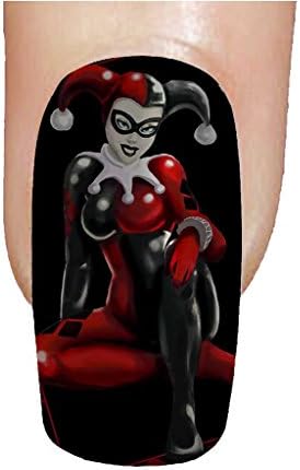 Fashionable Designed Nail Decals with Harley Quinn Background
