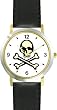 Pirate Skull & Crossbones - Pirate Theme - WATCHBUDDY&reg; DELUXE TWO-TONE THEME WATCH - Arabic Numbers - Black Leather Strap-Children's Size-Small ( Boy's Size & Girl's Size )