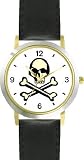 Pirate Skull & Crossbones - Pirate Theme - WATCHBUDDY&reg; DELUXE TWO-TONE THEME WATCH - Arabic Numbers - Black Leather Strap-Children's Size-Small ( Boy's Size & Girl's Size )