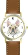 French Bulldog JP Dog - WATCHBUDDY&reg; DELUXE TWO-TONE THEME WATCH - Arabic Numbers - Brown Leather Strap-Size-Large ( Men's Size or Jumbo Women's Size )