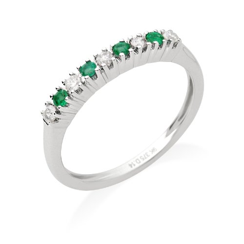Miore Memoire Damen-Ring 375 Wei&szlig;gold mit 5 Brillanten und 4 Smaragd Kombiniert Gr. 58 (18 Preisvergleich