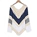 VIISHOW Loose Women V-neck Long Sleeve Knit Splice Hollow Out Irregular Hem Blouse Tops (M,Blue)
