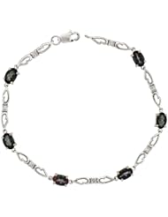 10k White Gold Double Fancy Heart Tennis Bracelet w/ 0.05 Carat Brilliant Cut Diamonds & 3.0 Carats Oval Cut Mystic Topaz Stones, 3/16 in. (4.5mm) wide