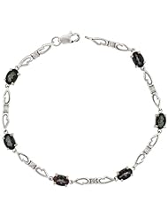 10k White Gold Double Fancy Heart Tennis Bracelet w/ 0.05 Carat Brilliant Cut Diamonds & 3.0 Carats Oval Cut Mystic Topaz Stones, 3/16 in. (4.5mm) wide