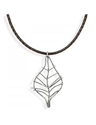 MMA Silver - 18 inch Brown Leather Necklace with Leaf Design Pendant