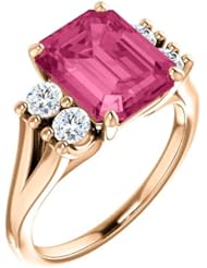 14K Rose Gold 10.00x8.00mm Emerald Cut Pink Tourmaline and Diamond Ring -- LIFETIME WARRANTY