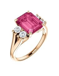 18K Rose Gold 10.00x8.00mm Emerald Cut Pink Tourmaline and Diamond Ring -- LIFETIME WARRANTY