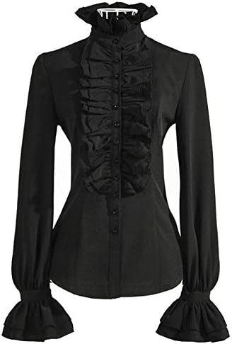 Women Victorian Gothic Shirts Vintage Ruffle Long Sleeve Blouse Tops