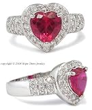 Color CZ Rings - 1.60 Carat Ruby Red Heart Cut Solitaire CZ Ring