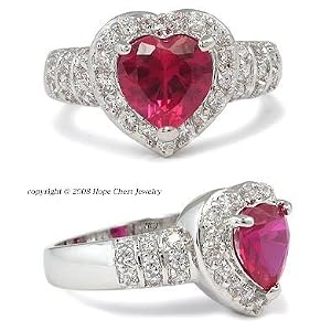 Color CZ Rings - 1.60 Carat Ruby Red Heart Cut Solitaire CZ Ring by HopeChestJewelry