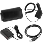 Sync Transfer USB Data Cable + Black Horizontal Pouch Case + Car Charger + Home Travel Charger for Verizon Motorola Droid A855 Cell Phone