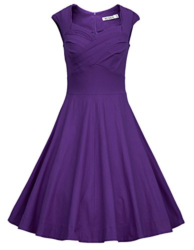 MUXXN Women's 1950s Vintage Retro Capshoulder Party Swing Dress (L, Purple)